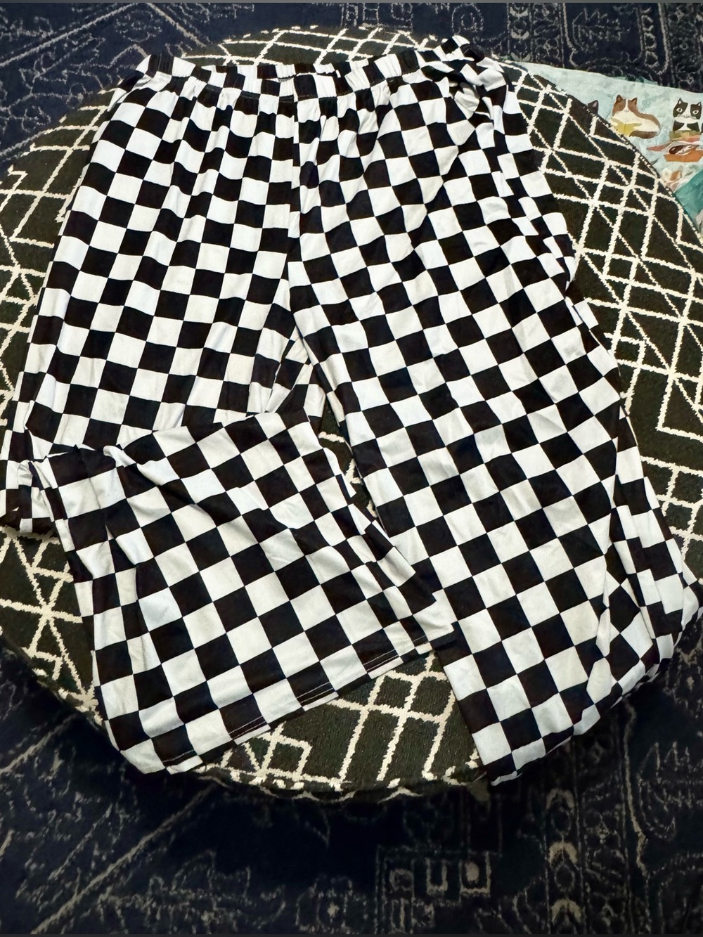 XXL Black White Checkerboard Wide Leg Stretch Pants With Pockets